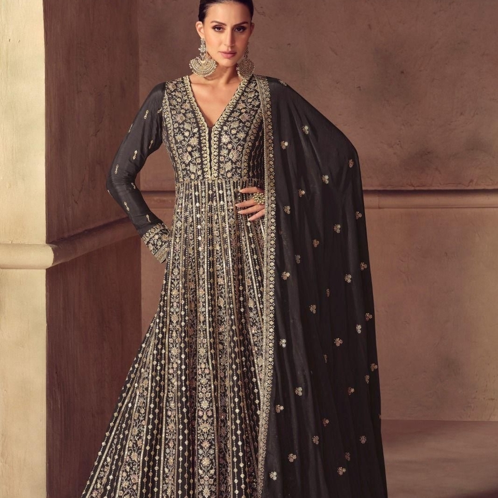 Elegant Black and Gold Embroidered Dress